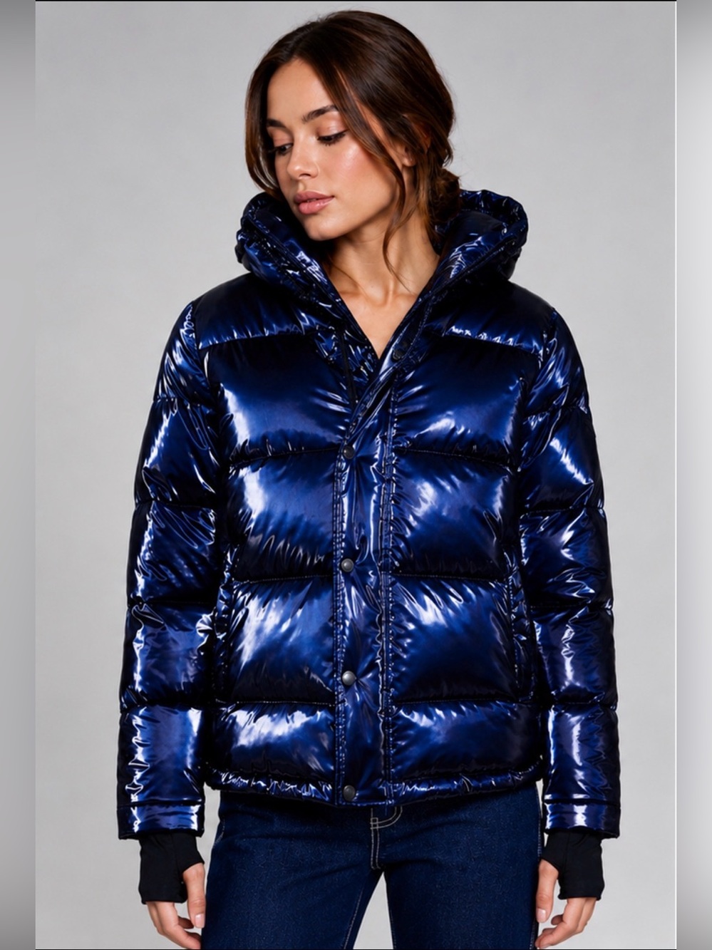 🆕 BCBGeneration Liquid Sapphire Puffer Winter Coat XL – Eco-Friendly Feather - Picture 3 of 13